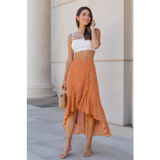 Asymmetric Hem Midi Skirt