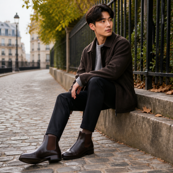 Paris Fashion Mens Chelsea Boots 2026 Genuine Leather Ankle Boots Soft Sole Martin Style Autumn Winter Boots