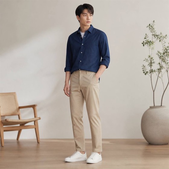 Italian Cotton Mens Casual Pants 2026 Slim Straight Trousers Soft Wrinkle Resistant Business Dress Pants