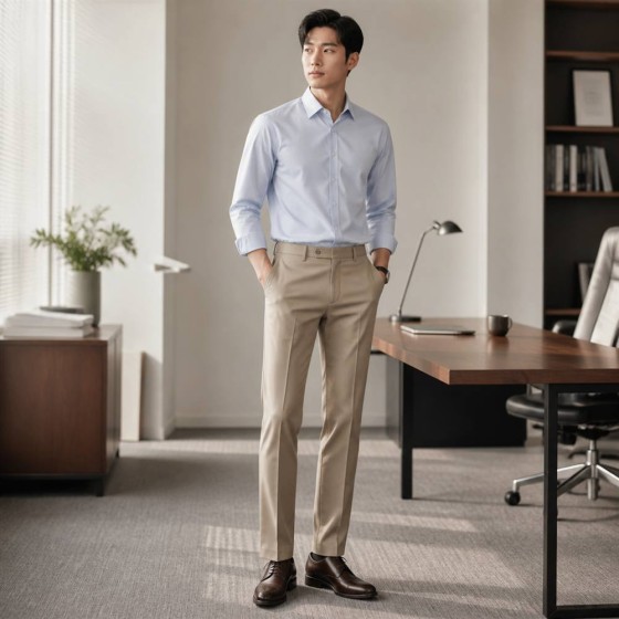 British Business Mens Dress Pants 2026 Wrinkle Free Formal Trousers Slim Straight Office Commute Pants