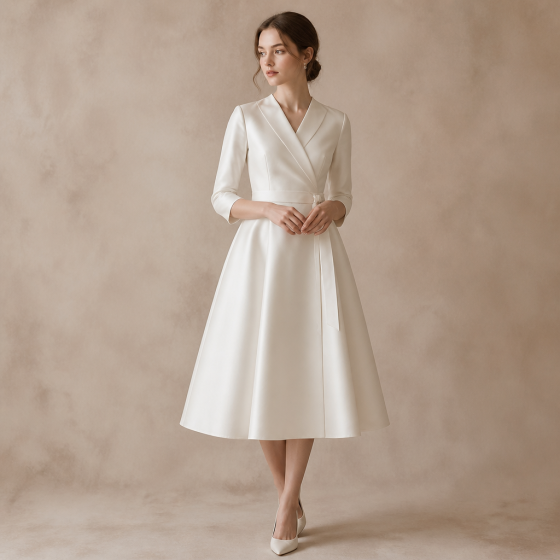 Korean Tea Length Wedding Dress 2026 Minimal Light Bridal Gown Outdoor Travel Bride Dress