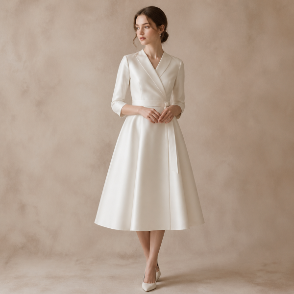 Korean Tea Length Wedding Dress 2026 Minimal Light Bridal Gown Outdoor Travel Bride Dress