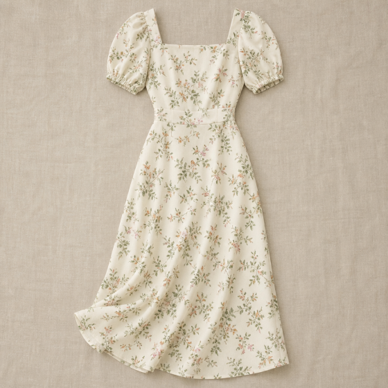 French Fitted Floral Midi Dress