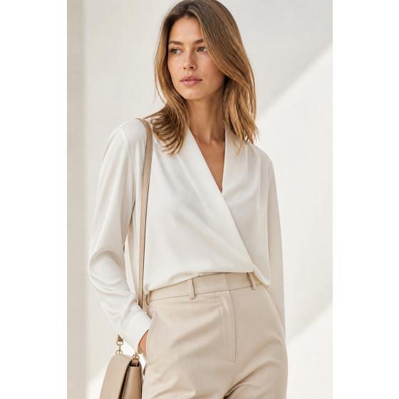 Silk-Feel Drape Blouse