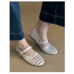 Sheepskin version _ French hollowed out single shoe for women