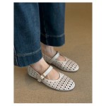 Sheepskin version _ French hollowed out single shoe for women