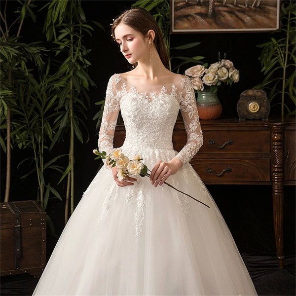 Full Sleeve Lace Wedding Dresses New Luxury Ball Gown