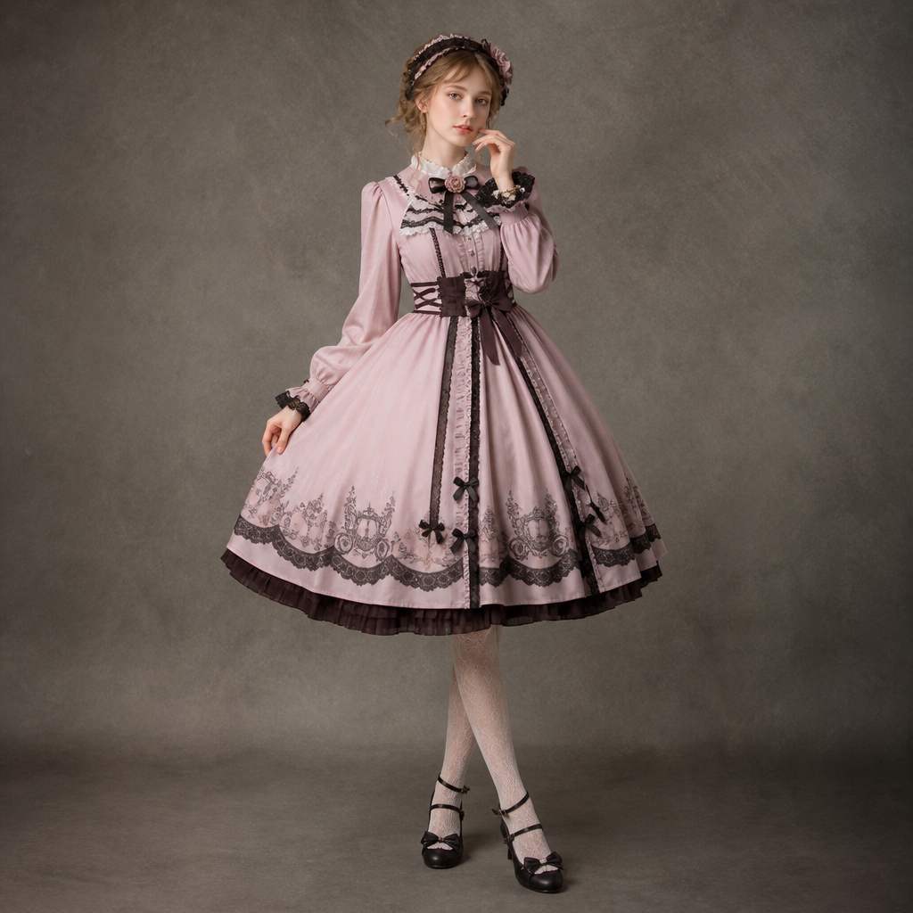 Gothic Lolita Dress 2026 Dark Elegant Long Sleeve Princess Lolita Fashion OP Dress